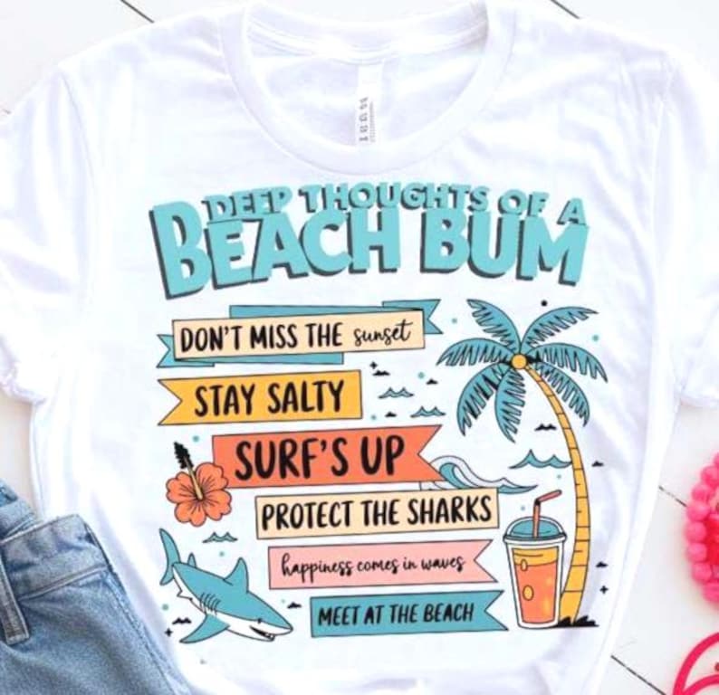 Beach Bum PNG SVG Thoughts Summer Holiday Clipart Sun, Sand, and Surf Vibes for Sublimation, Vacation Crafts, Coastal T-Shirts, Tote Bags