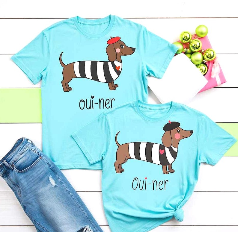 Dachshund SVG 2 Versions PNG Bundle Oui-ner French Dog Pun Design, Mix and Matching Weenie Dog Shirts Graphics
