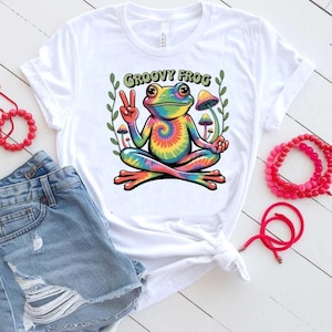 Frog SVG PNG Groovy Campfire Clipart for Cricut, Retro Camping Shirt Design Funny Amphibian Summer Tie Dye Graphic 60s and 70s Vintage Theme