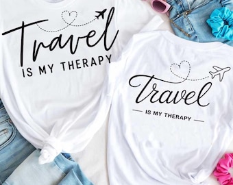 Travel SVG PNG 2 Design Bundle Travel Is My Therapy, Plane Heart Cut File, Wanderlust Cricut SVG for T-Shirts, Tote Bags, Sublimation Crafts