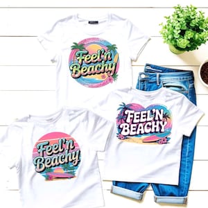 Summer SVG PNG Bundle Feel’n Beachy, Retro Coastal Graphic for Cricut, Vacation Sublimation, Tropical Beach Sun Lover Design, Mix and Match