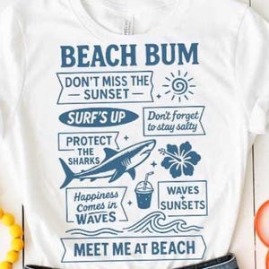Summer PNG SVG Beach Bum Holiday Clipart, Retro Sun, Sand, and Surf Vibes for Sublimation, Vacation Crafts, Coastal T-Shirts, Tote Bags
