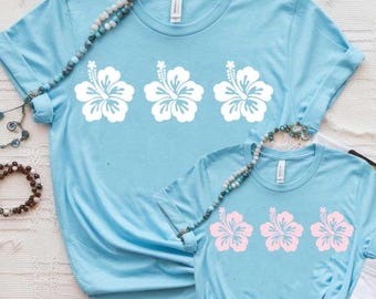 Fiore tropicale SVG PNG 3 fiori hawaiani in fila, Clipart di ibisco, Download digitale di luau estivo in spiaggia per adesivi, magliette, borse, artigianato