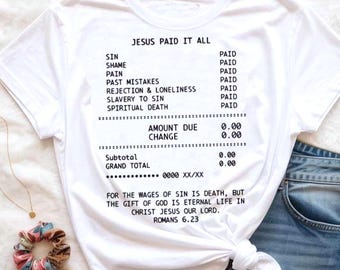 Christian SVG PNG Jesus Paid Sales Receipt Design, Romans 6:23 Fun Bible Verse Graphic for Cricut, Sublimation, Faith-Based DIY Projects