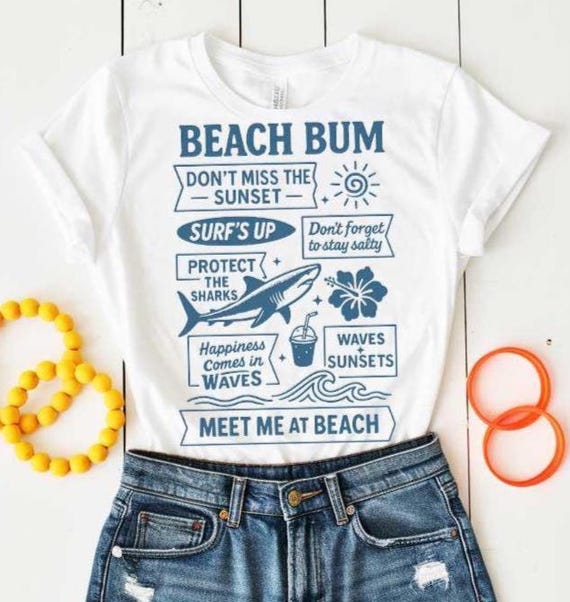 Summer SVG PNG Beach Bum Holiday Clipart, Retro Sun, Sand, and Surf Vibes for Sublimation, Vacation Crafts, Coastal T-Shirts, Tote Bags