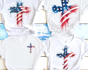 4 juillet SVG PNG Bundle drapeau américain croix sublimation chrétienne, rouge blanc bleu foi patriotique Clipart Cricut, travaux manuels de la fête de l'indépendance