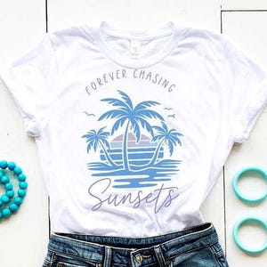 Sunset SVG PNG Forever Chasing Sunsets Retro Summer Beach for Cricut & Silhouette, Boho Sublimation Design, Wanderlust Travel Graphic