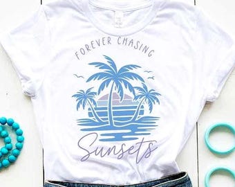 Sunset SVG PNG Forever Chasing Sunsets Retro Summer Beach for Cricut & Silhouette, Boho Sublimation Design, Wanderlust Travel Graphic