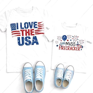 4th of July Kids USA PNG 4 Designs Little Miss Firecracker, Star Spangled Stud Mix and Match Group Shirts Graphics