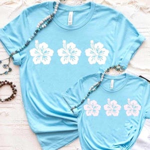 Tropical Flower SVG PNG 3 Hawaiian Flowers in a Row, Hibiscus Clipart, Summer Beach Luau Digital Download for Stickers, Tees, Totes, Crafts