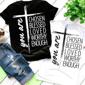 Christelijke SVG-bundel, Chosen Blessed Loved Worthy Cross Design (digitale download)