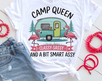 Camping SVG PNG Funny Camp Queen Classy Sassy and a Bit Smart Assy Flamingo RV Cricut Design for Glamping Shirts, Camp Totes, Gift for Her