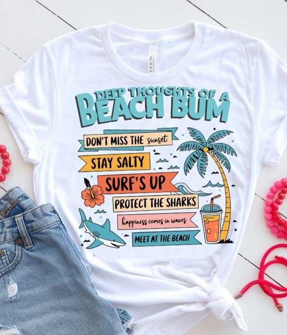 Beach Bum PNG SVG Thoughts Summer Holiday Clipart Sun, Sand, and Surf Vibes for Sublimation, Vacation Crafts, Coastal T-Shirts, Tote Bags