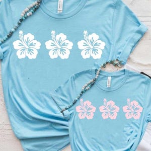 Tropical Flower SVG PNG 3 Hawaiian Flowers in a Row, Hibiscus Clipart, Summer Beach Luau Digital Download for Stickers, Tees, Totes, Crafts