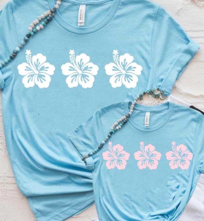 Tropical Flower SVG PNG 3 Hawaiian Flowers in a Row, Hibiscus Clipart, Summer Beach Luau Digital Download for Stickers, Tees, Totes, Crafts