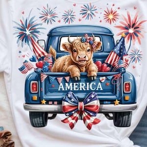 Clipart di mucca patriottica in camion in formato SVG PNG per il 4 luglio, design a sublimazione per il 4 luglio negli Stati Uniti, download digitale di adesivi, magliette, regalo per le feste