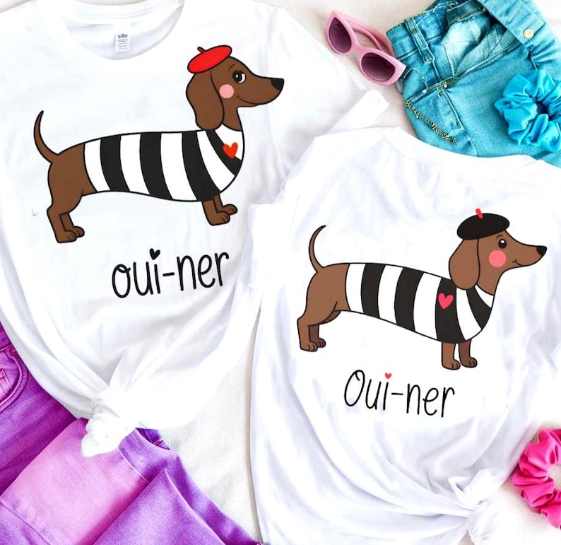 Dachshund SVG 2 Versions PNG Bundle Oui-ner French Dog Pun Design, Mix and Matching Weenie Dog Shirts Graphics