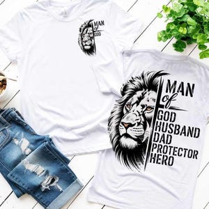 Father’s Day SVG PNG Christian Man of God Dad, Bible Verse, Jesus Cross, Lion of Judah, Faith-Based Father PNG for Sublimation and T-Shirts