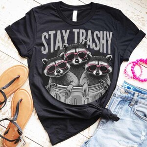 Funny Raccoon SVG PNG Stay Trashy Quote with Raccoons in Trash Can for Cricut, Sublimation, T-Shirts, Mugs, Stickers, Instant Download