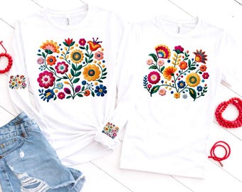 Boho Floral SVG PNG 2 Versions Bundle, Colorful Folk Flower Shirt Designs, Mix and Match Botanical Boho Graphics