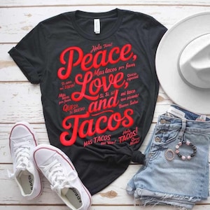 Peace Love Tacos SVG: Funny Fiesta Foodie Quote (PNG, Cricut)