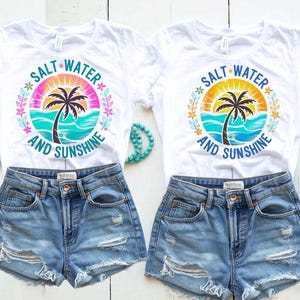 Beach SVG PNG Bundle Retro Coastal Graphic Salt Water and Sunshine, Cute Beach Girl Crew Tees, for Cricut Summer Design Tropical Sublimation