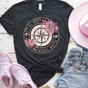 Travel SVG for Women Compass Scenic Route PNG, Adventure  Quote Cut File, Wanderlust Cricut Design for Road Trip Shirts, Girl Traveler Gifts