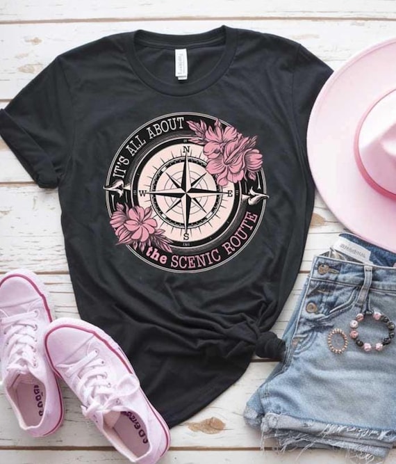 Travel SVG for Women Compass Scenic Route PNG, Adventure  Quote Cut File, Wanderlust Cricut Design for Road Trip Shirts, Girl Traveler Gifts