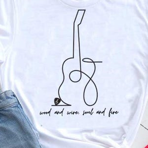 Guitar SVG PNG, Wood and Wire, Soul and Fire Quote, Line Art for Music Students, Guitar Players, Festival Shirts, Crew T-shirts, Totes, Caps