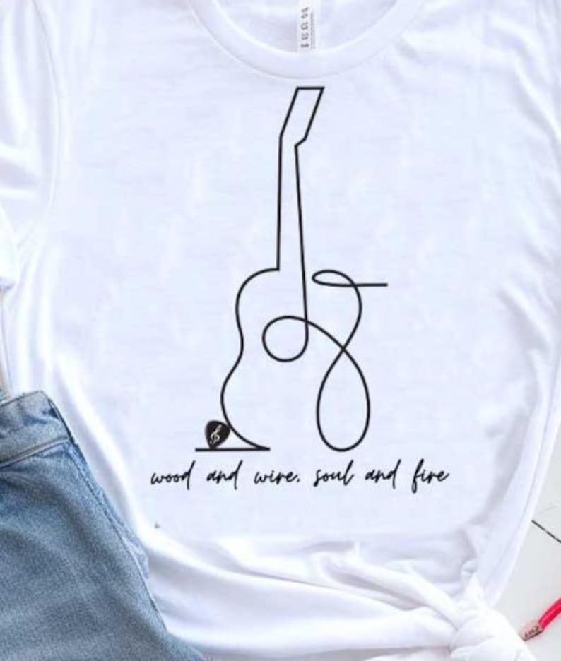 Guitar SVG PNG, Wood and Wire, Soul and Fire Quote, Line Art for Music Students, Guitar Players, Festival Shirts, Crew T-shirts, Totes, Caps