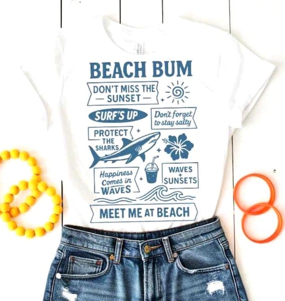 Summer SVG PNG Beach Bum Holiday Clipart, Retro Sun, Sand, and Surf Vibes for Sublimation, Vacation Crafts, Coastal T-Shirts, Tote Bags