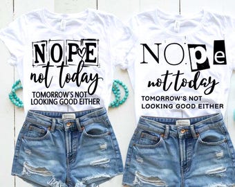Lustiges SVG PNG Bundle Retro 80er Jahre Stil Nope Not Today Zitat, freches handgeschriebenes Design für Cricut, Sublimation, Stimmungsshirts, Lazy Day Grafiken