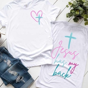 イエスのSVG PNG Has My Back Heart Cross Pink Bundle、キリスト教信仰昇華デザイン、宗教教会グラフィック聖書研究デジタルダウンロード