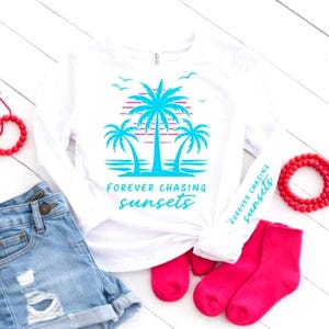 Sunsets SVG PNG Bundle 2 Versions Forever Chasing Sunsets Boho PNG Retro Summer Group Travel Graphics