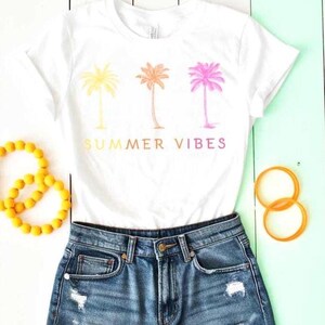 Summer Vibes SVG PNG, Retro Palm Tree Clipart, Cricut Summers Design, Sublimation Tropical Beach Fan Graphic, Colorful Palm Trees for Gifts