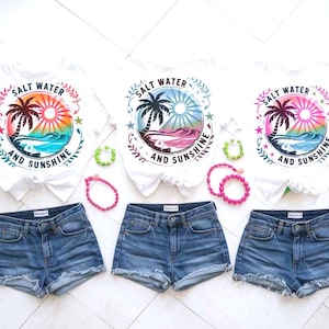 Beach SVG PNG Bundle Salt Water and Sunshine w Palm Tree, Waves, and Sun Retro Coastal Graphic for Cricut Summer Design Tropical Sublimation