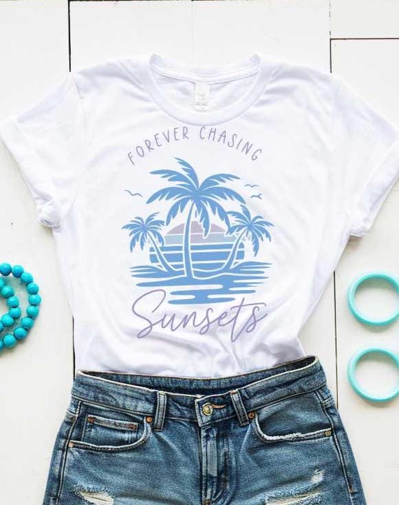 Tramonto SVG PNG Inseguimento eterno di tramonti Retro Summer Beach per Cricut e Silhouette, Design a sublimazione Boho, Grafica di viaggio Wanderlust