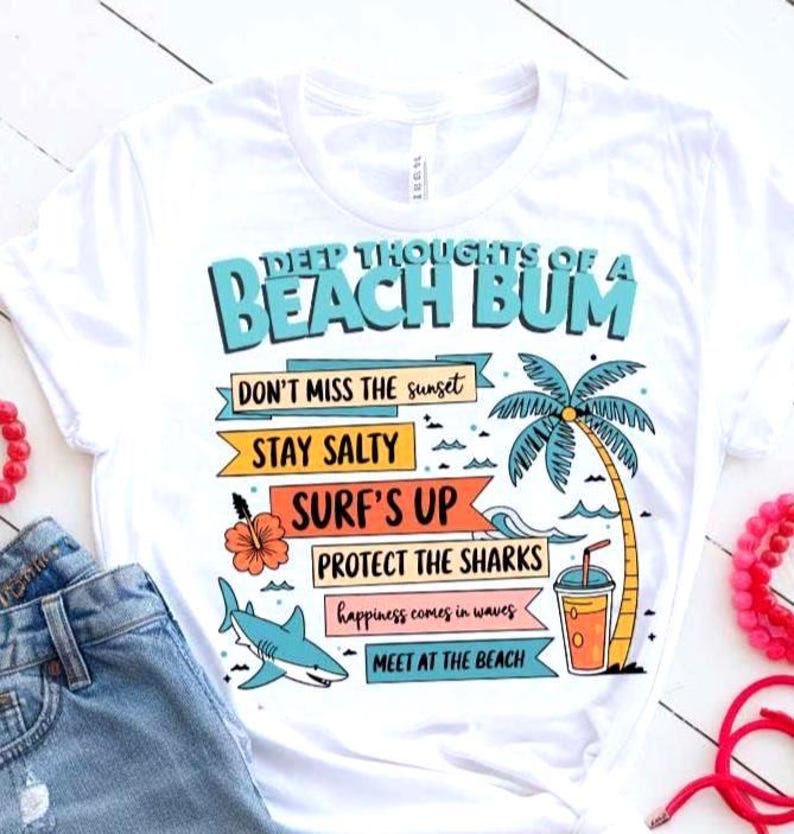 Beach Bum PNG SVG Thoughts Summer Holiday Clipart Sun, Sand, and Surf Vibes for Sublimation, Vacation Crafts, Coastal T-Shirts, Tote Bags