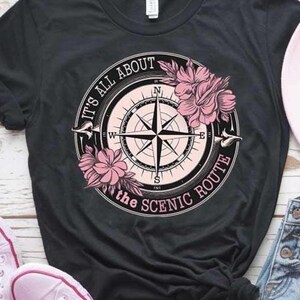 Travel SVG for Women Compass Scenic Route PNG, Adventure  Quote Cut File, Wanderlust Cricut Design for Road Trip Shirts, Girl Traveler Gifts