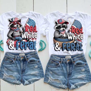Diseño de camiseta estadounidense con divertido mapache SVG PNG rojo, blanco y salvaje, clipart de sublimación estadounidense, descarga digital del 4 de julio, Panda de basura del Día de los Caídos