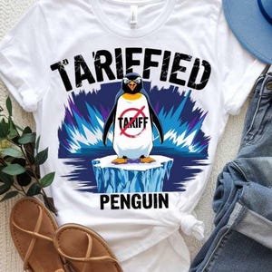 Anti Trump SVG Penguin Protest PNG, Tariffied Penguin Cricut File, Funny Political svg for Activist, No Tariffs Sublimation for Mugs, Shirts