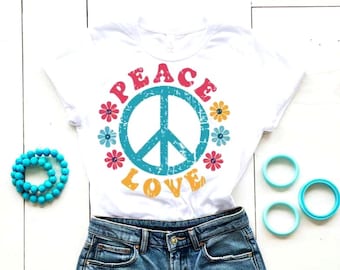 Retro-Friedenszeichen (SVG/PNG), florale Hippie-Cliparts der 70er, Boho-Friedens- und Liebesmotiv (PNG-Design), Vintage-Grafiken für Shirts, Tassen, Tragetaschen und Bastelarbeiten
