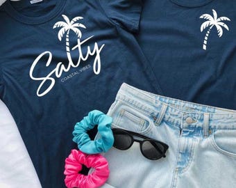 Salty SVG PNG 2 Graphics BUndle, Coastal Vibes Shirt Palm Tree Graphics, Beach Vacation Shirt Designs