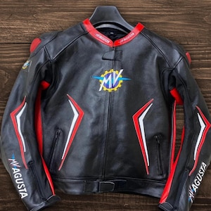 Mv Agusta Motorbike Racing Leather Jacket-Cowhide Leather And Certified Protectors-Free Shipping