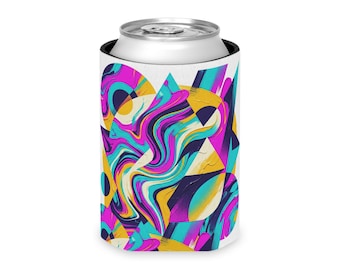 Colorful Retro Geometric Swirl Can Cooler | Neoprene Beverage Koozie