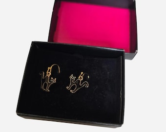 Pendientes colgantes vintage Avon Gold Black Cat