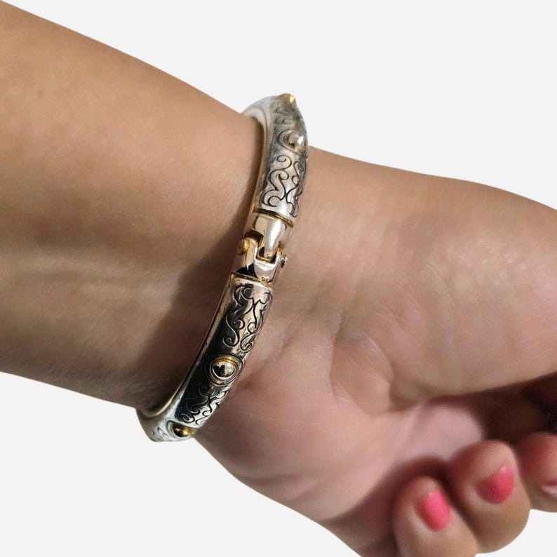 Vintage Brighton silver bangle with gold accents image 2