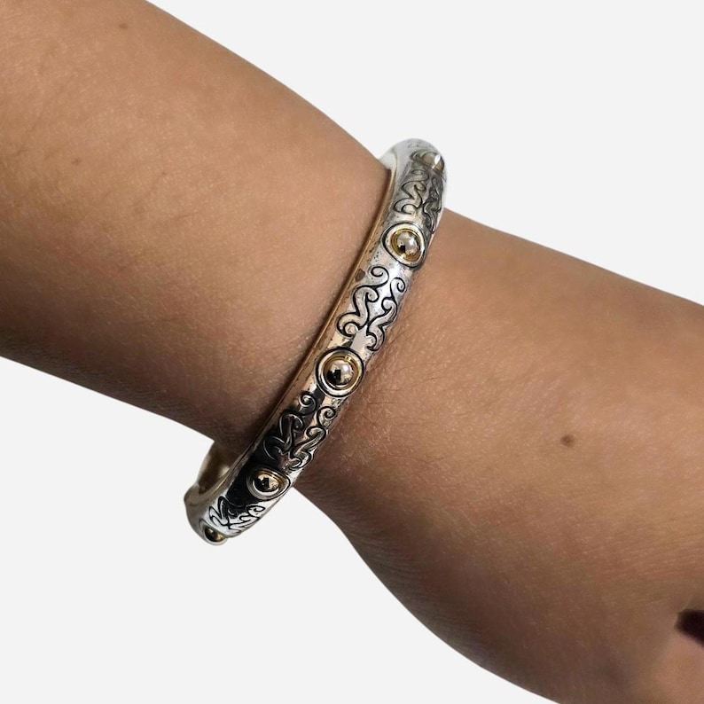 Vintage Brighton silver bangle with gold accents image 1