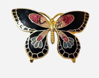 Vintage 80s cloisonne butterfly brooch