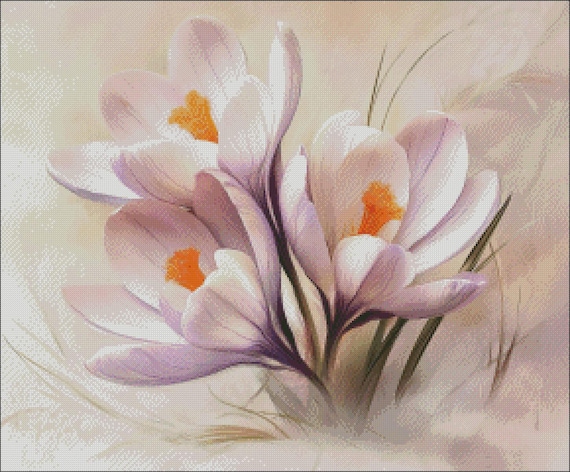 Cross Stitch Kit Romantic Crocus Flower Cross Stitch Pattern